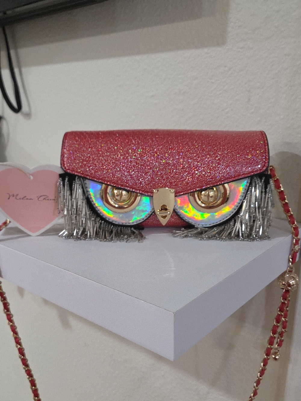 Milan Chiva Glitter Pink Rare Owl Embellished Crossbody Bag
